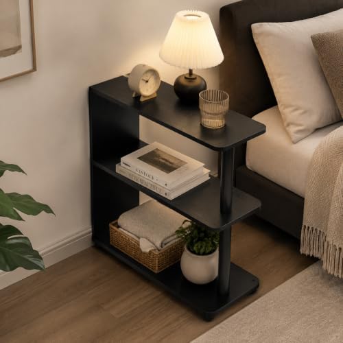 3-Tier Narrow End Table, Industrial Slim Side Table, Black