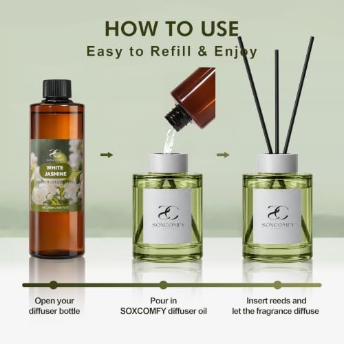 Diffuser Oil Refill, 250ml / 8.45 fl oz, Jasmine - Reed Diffuser Oil Refill for Home Fragrance, Scented Oil for Reed Diffuser Bottles, Floral, Ylang Ylang & Woody Notes