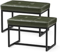 Glitzhome Ottoman Bench Pack of 2, Modern PU Leather Vanity Stools Chairs with Metal Frame, Makeup Stool Padded Foot Rest Stool for Living Room Vanity, Entryway, Bathroom,Green