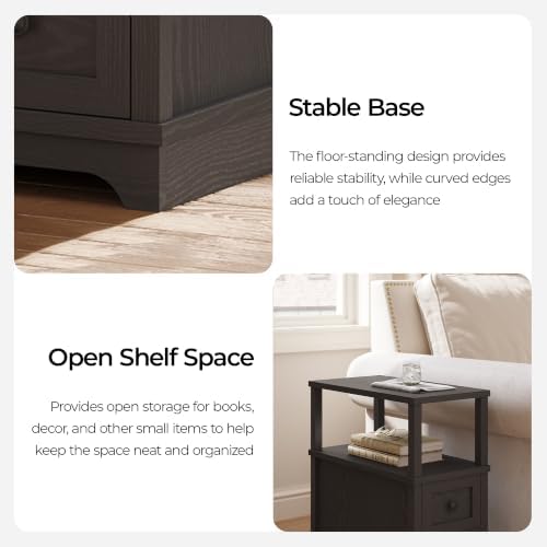 Farmhouse Slim Side Table with 2 Drawers, Wood Black End Table,