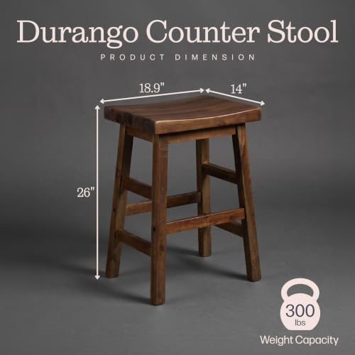 Alaterre Furniture Durango Solid Wood Rustic Single Bar Stool, Natural, 26”