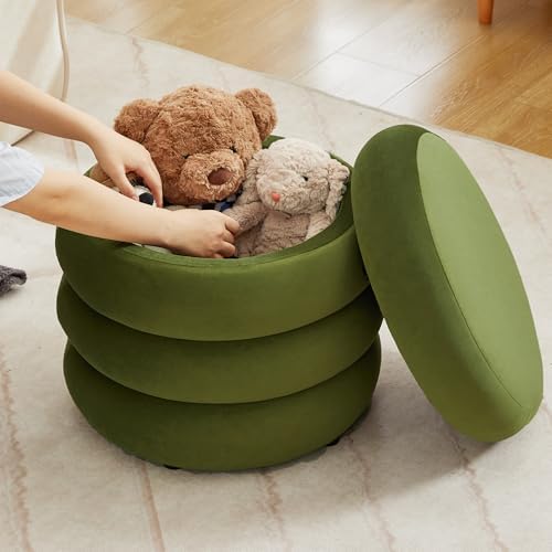 Round Velvet Storage Ottoman, Small Tufted Vanity Stool for Dorm