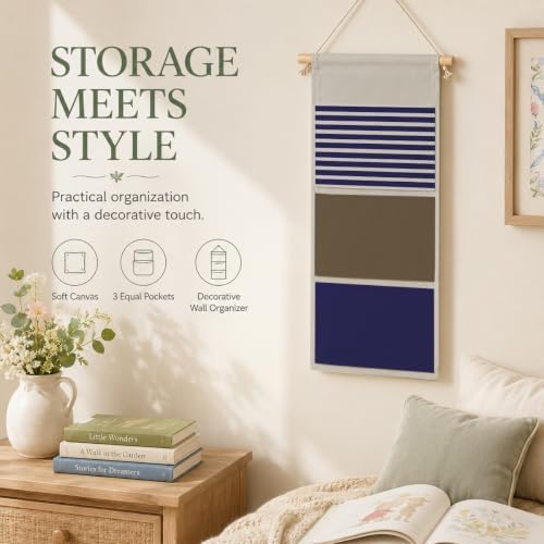 IAXIC Wall Organizer, Striped Canvas Storage for Bedroom Nursery Room