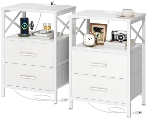 Huuger Night Stand with Charger Station, USB-C Port, End Table