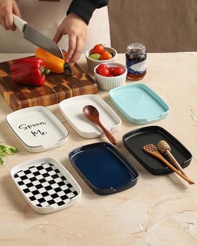 ABRUTY Spoon Rest for Stove Top, Ceramic Spoon Holder for Counter, Modern Farmhouse Decor Accessories for Spatula, Spoons or Tongs