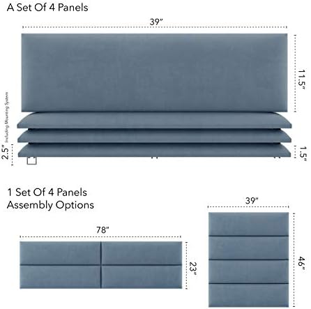 Vänt Wall Mounted Headboard Panels, King/Twin, Micro Suede Blue