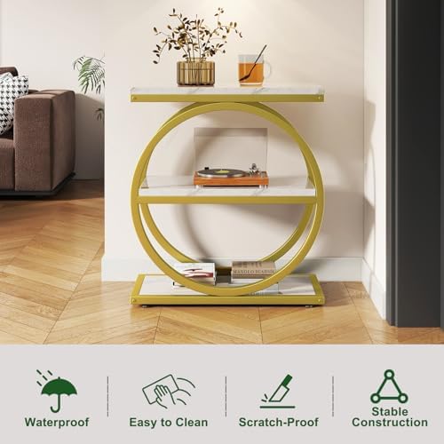IBUYKE Narrow End Table with 3 Storage Shelves,White Gold UTMJ418G