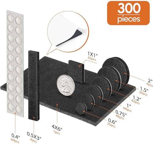 Furniture Pads 300 Pack Furniture Felt Pads for Hardwood Tile Floors, Black