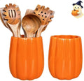 Large Ceramic Kitchen Utensil Holder for Kitchen Counter & Countertop Cooking Utensil Holder Spatula Holder Utensil Crock for Counter Fall Kitchen Deco and Accessories (Pumpkin no Pattern)
