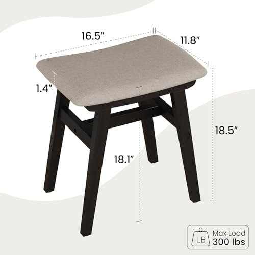 Solid Wood Vanity Stool, Padded Foot Stools Ottoman, Black