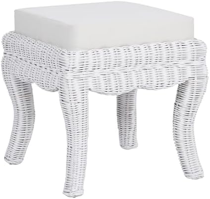 JONATHAN Y Rowan 19.7" Coastal Woven Rattan Vanity Stool, White Distressed