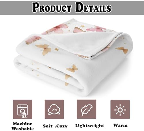 Pink Butterfly Throw Blanket for Couch, Butterfly Room Decor for Girls, Watercolor Butterflies Aesthetic Throw Blanket for Girls Bedroom Living Room Home Decoration, 50x60 Inches