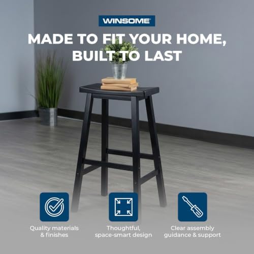 Winsome Satori Saddle Seat Bar Stool, Black, 29"