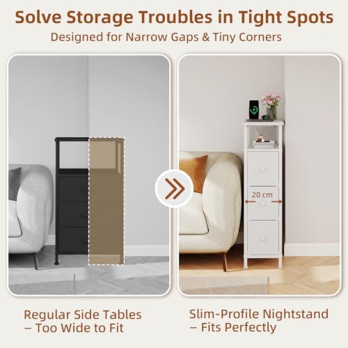 Somdot Narrow End Table with Charging Station, Side Table, 3 Drawers