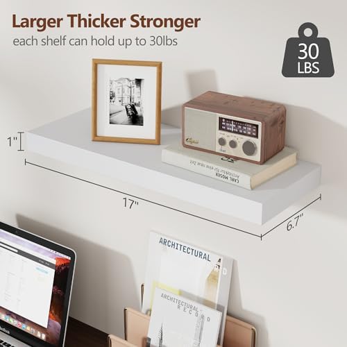 fuqing White Floating Shelves for Wall, 17 Inch Wood Wall Shelves Set of 3