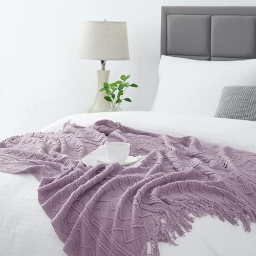 BOURINA Light Lavender Throw Blanket 50x60Inch Knit Soft Throw Sofa Blanket