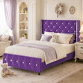 HOMBCK Twin Bed Frame with Velvet Headboard, Silverside Wingback, Purple