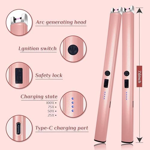 2 PCS Candle Lighter,Windproof Flameless Rechargeable Electric Lighter