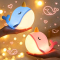 Fuloon Narwhal Night Light, 3 Dimming Silicone Touch Lamp with Rechargeable Battery & Timer, Cute Squishy Unicorn Whale Desk Decor, Funny White Elephant Gift for Adults Teens Kids (Pink+Blue 2PCS)