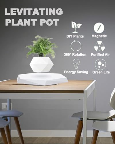 Levitating Plant Pot, Floating Plant Pot for Air Bonsai Planter, Magnetic Levitating Flower Pot Planter for Office Home Decoration, Ideal Home Gift for Halloween Thanksgiving Christmas (White)
