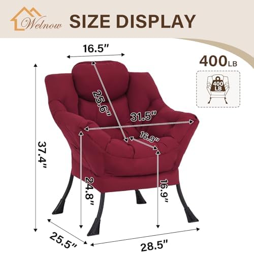 Welnow Lazy Chair for Adults，Modern Reading Accent Chair,Burgundy Single