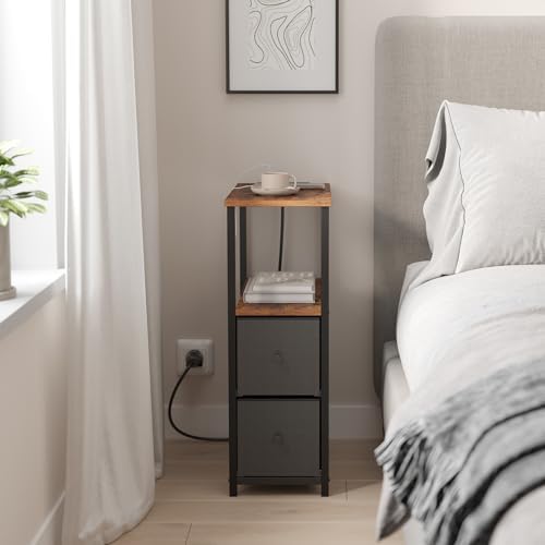 TUTOTAK Narrow End Table with Charging Station, Skinny Side Table