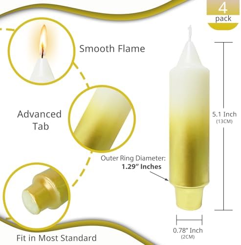 NJAO HOO Gold Christmas Candles 5 Inch Short Taper Candle Metallic Candlesticks Unscented Candle Set for Home Decor Christmas Party Dinner Candles, 4 Pack