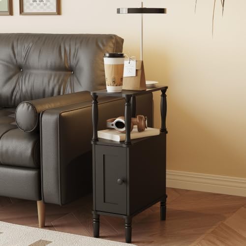 Veegle Narrow Nightstand,Skinny Slim End Side Table (Black)