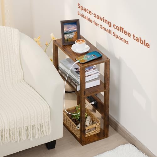 YUFAM 3-Tier Narrow Bedside Table Set 2 for Small Spaces, Skinny Nightstand