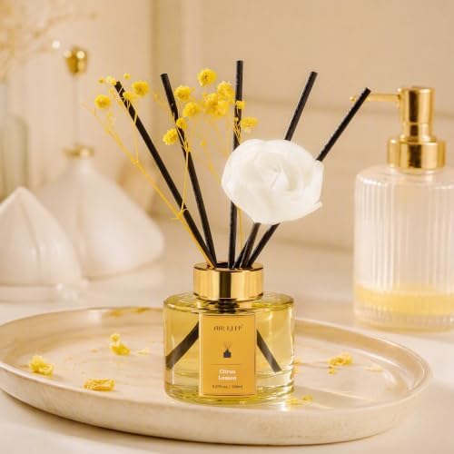Airkeep Flower Reed Diffuser Set, Citrus Lemon Diffuser Set, 5.07 Fl.oz (150ml), Home Fragrance, Bathroom, Bedroom & Home Décor, Air Freshener