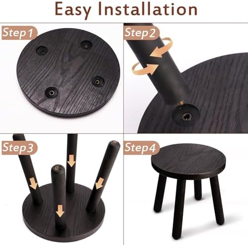 Round Solid Wooden Stool,Plant Stand,Step Stool,Black,11.8" H