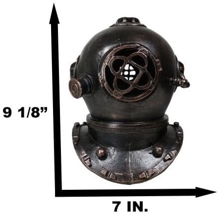 Ebros Nautical Black Steampunk Diving Helmet Figurine with LED Night Light 9" Tall Navy Diver Helm Statue Faux Iron Resin Sculpture Vintage Sci Fi Decor Coastal Ocean Submarine Unit War Maritime