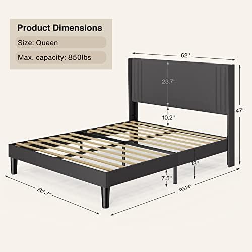 Gizoon Queen Bed Frame with Wingback Headboard, Upholstered Platform Bed