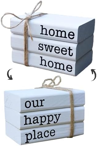 LIVDUCOT Farmhouse Mini White Decorative Books for Tiered Tray Decor - Wooden Book Stack Faux Books for Coffee Table Living Room Decoration - Small Shelf Decor Accent