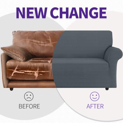 ZNSAYOTX Loveseat Covers High Stretchy Spandex Pet Friendly Sofa Slipcover 1 Piece Non Slip Couch Furniture Protection Covers (Dark Grey, Loveseat)