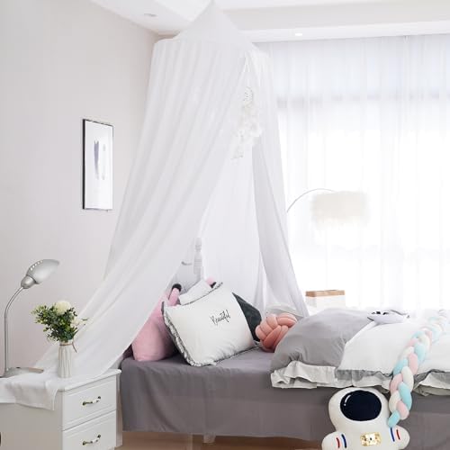 Extra Large Kids Bed Canopy for Girls Boys Bedroom Decor, Crib Nursery Hanging Light Blocking Reading Nook (Pure White)