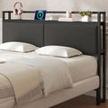 YATINEY Queen Headboard Only with Storage, Upholstered Head Board with Charging Station, Height Adjustable, Sturdy and Stable, Vintage Style, Black
