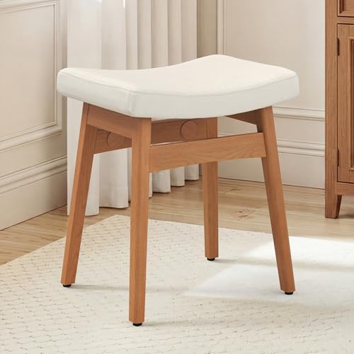 LUE BONA Vanity Saddle Stool with Wood Legs, Modern Vanity Chair for Makeup
