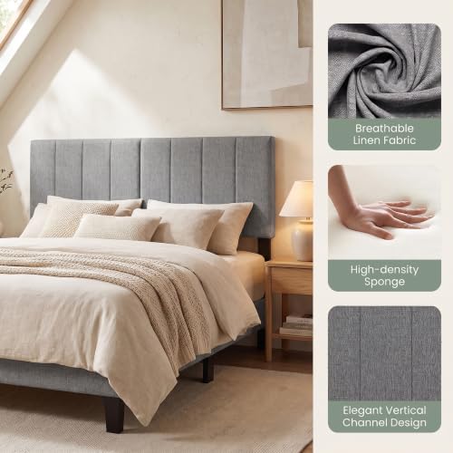 KOMFOTT Linen Upholstered Headboard for Full & Queen Size Bed, Dark Grey
