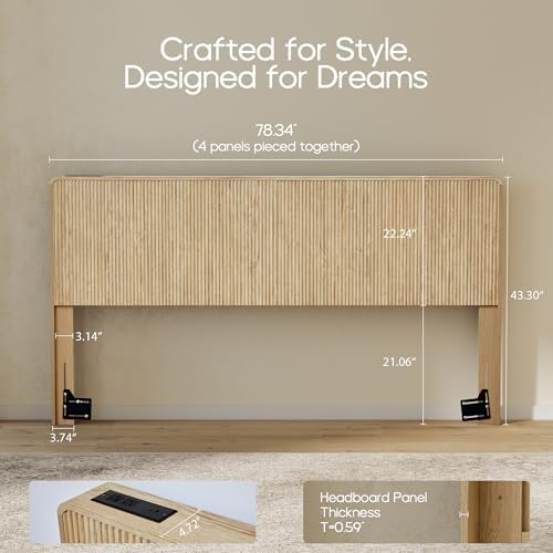 Wood Headboard King Size with 2 Outlets and USB & Type C Port