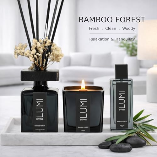 Luxury Aroma Gift Set | Bamboo Forest Scent - Reed Diffuser (200ml), Wood Wick Soy Candle (200g), Room Spray(50ml) | Includes Dried Flowers & 8 Reeds | Luxurious Fragrance for Home Décor | Great Gifts