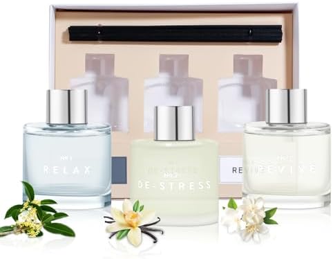 3 Pack Reed Diffuser Set, 5.07 oz Reed Diffusers with 12 Black Fiber Sticks, 150 ml Osmanthus Vanilla Jasmine Air Freshener for Home,Long Lasting up to 90 Days