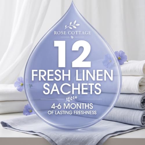 Large 12 Packs Fresh Linen Hanging Scented Sachets Long-Lasting Closet Deodorizer Air Freshener Fabric Refresher Odor Eliminator for Drawer Home Fragrance Gift Set