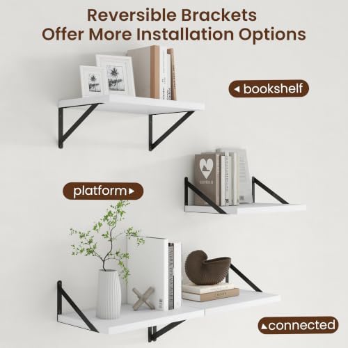 Axeman Deep Floating Shelves, 18'' x 12'' White Wall Shelves Set of 2