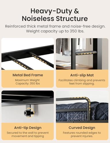 Full Metal Loft Bed with L-Shaped Desk and 8 Storage Drawers,Black