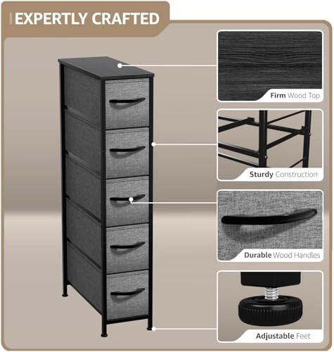 Sorbus 5-Drawer Narrow Dresser for Bedroom (Black)