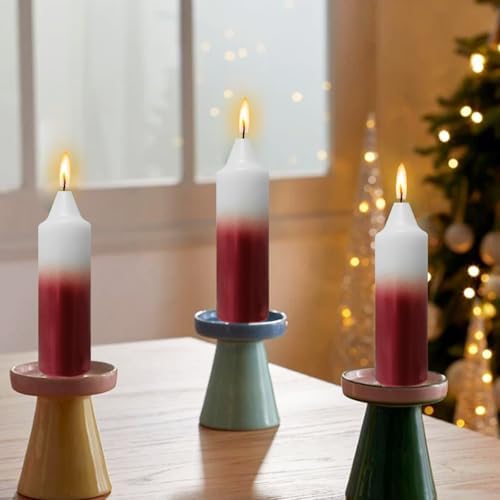 NJAO HOO Red Christmas Candles 5 Inch Short Taper Candle Metallic Candlesticks Unscented Candle Set for Home Decor Christmas Party Dinner Candles, 4 Pack