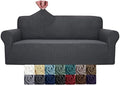 JIVINER High Stretch Loveseat Sofa Slipcovers 1-Piece Jacquard Couch Covers for 2 Cushion Couch Furniture Protector Washable Sofa Covers for Kids Pets Small Checks (Loveseat, Grey)