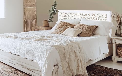 COTTON CRAFT Solid Wood Sturdy Queen Headboard - Rustic White
