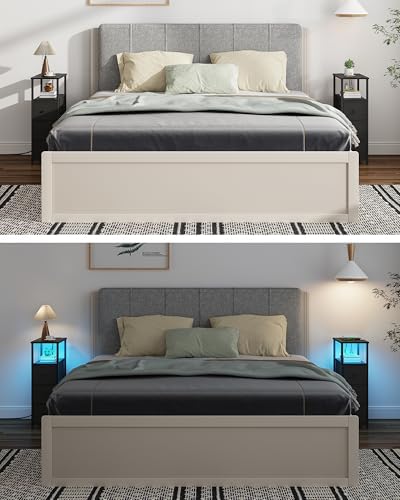 TUTOTAK Narrow LED Night Stand with Charging Station, Slim End Table